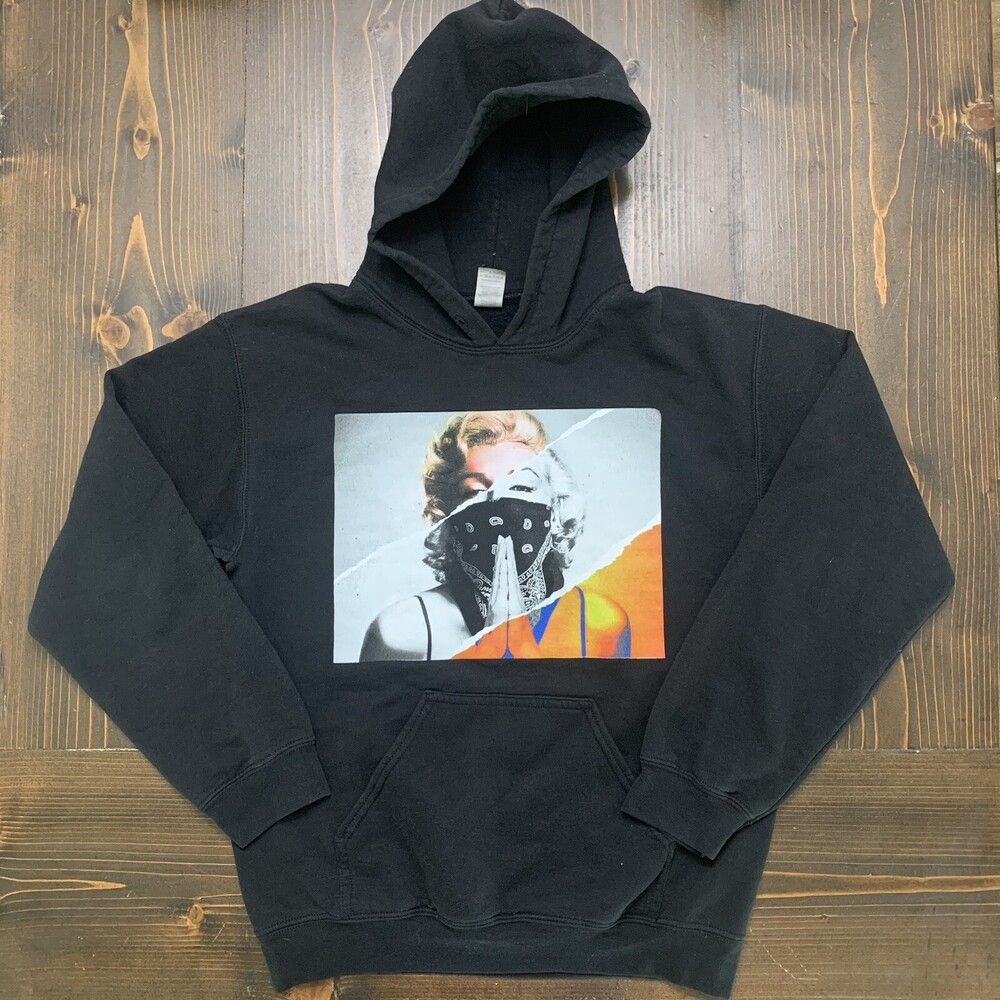 Gildan Heavy Black Gangsta Marilyn Monroe Small Pull Over Hoodie Mixed Media